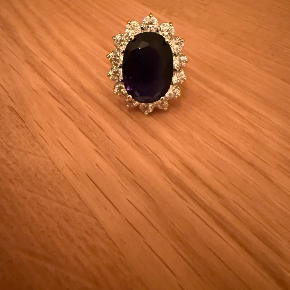 KJL Kenneth Jay Lane Navy Statement Cocktail Ring | Crystal Halo Silver NWT